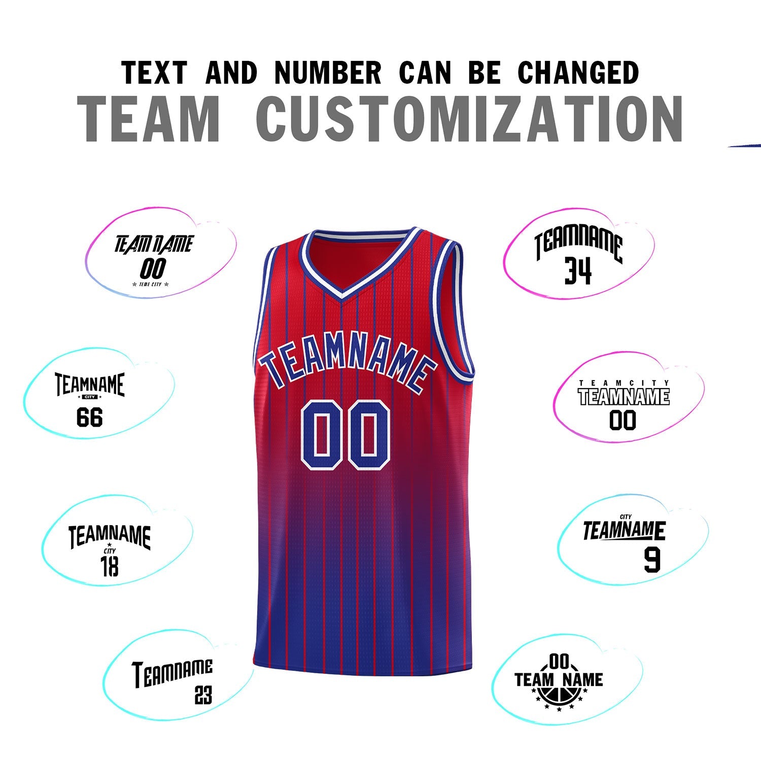 Custom Red Royal Gradient Fashion Sets Sports Stripe Uniform Basketball Jersey