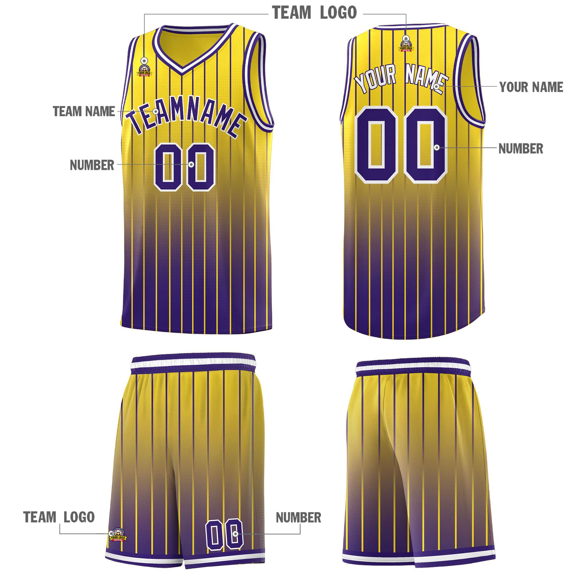 Custom Gold Purple Gradient Fashion Sets Sports Stripe Uniform Basketball Jersey