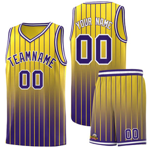 Custom Gold Purple Gradient Fashion Sets Sports Stripe Uniform Basketball Jersey