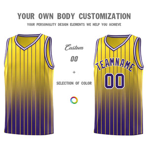 Custom Gold Purple Gradient Fashion Sets Sports Stripe Uniform Basketball Jersey