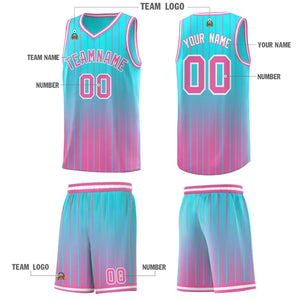 Custom Sky Blue Pink Gradient Fashion Sets Sports Stripe Uniform Basketball Jersey