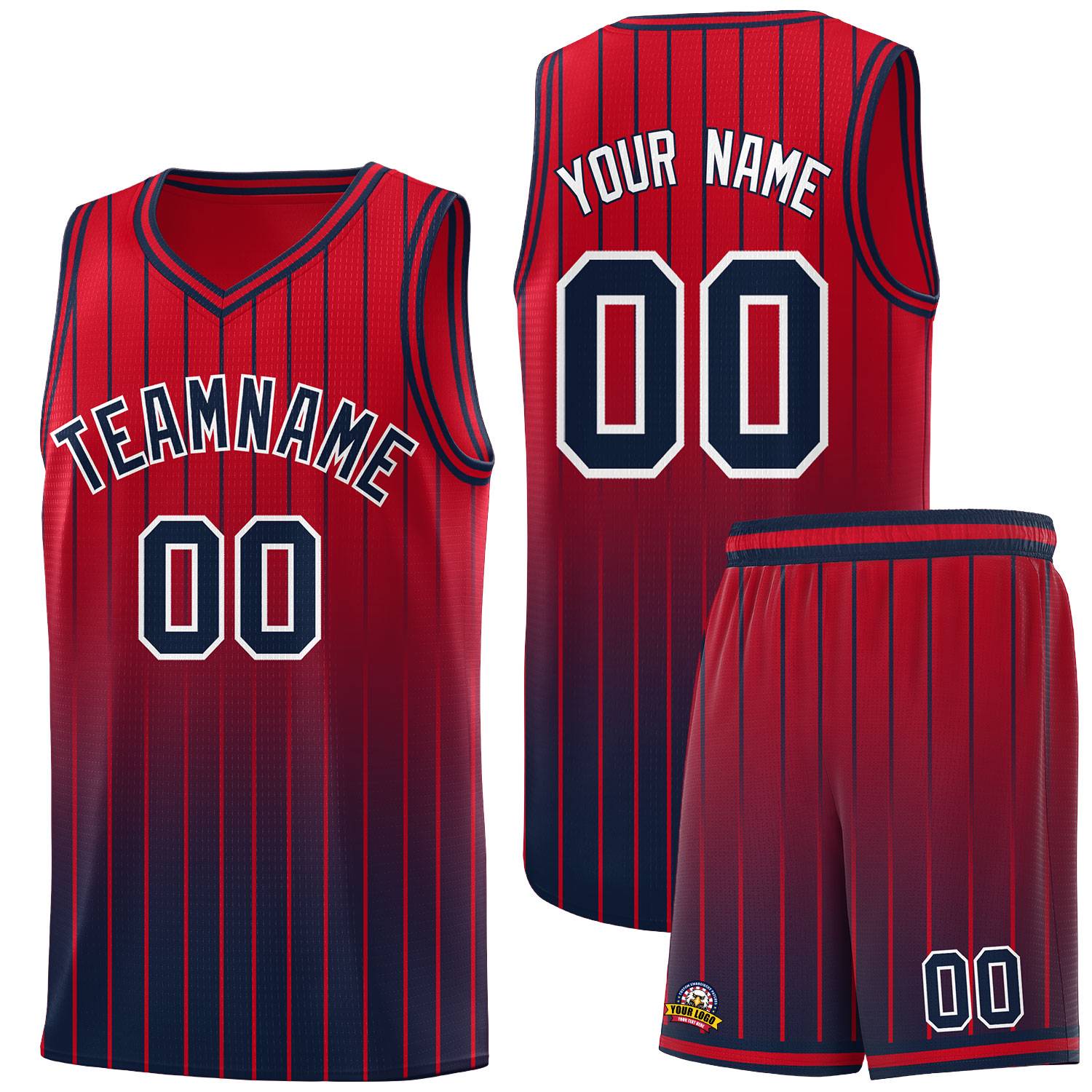 Custom Red Navy Gradient Fashion Sets Sports Stripe Uniform Basketball Jersey