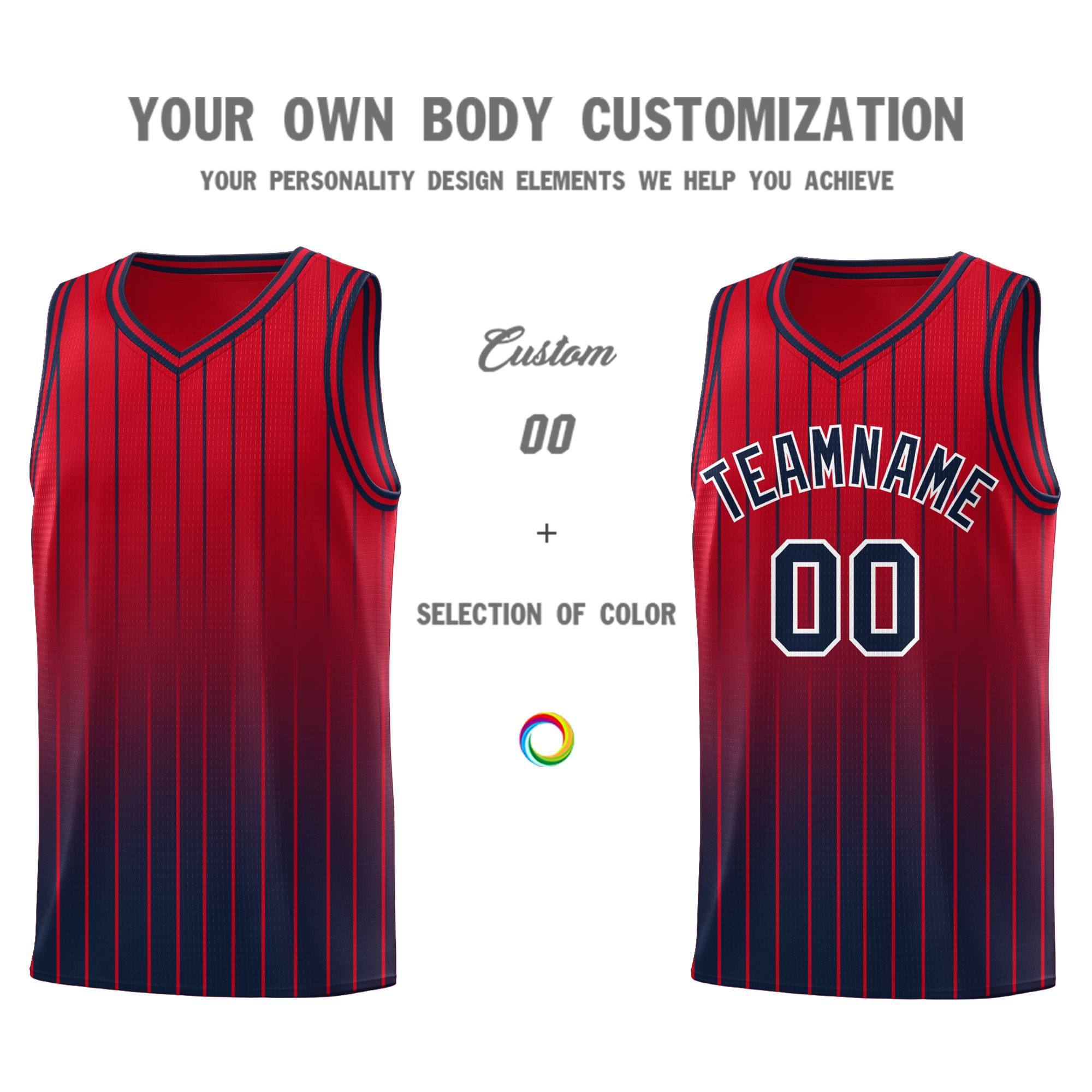 Custom Red Navy Gradient Fashion Sets Sports Stripe Uniform Basketball Jersey