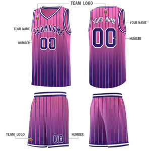 Custom Pink Purple Gradient Fashion Sets Sports Stripe Uniform Basketball Jersey