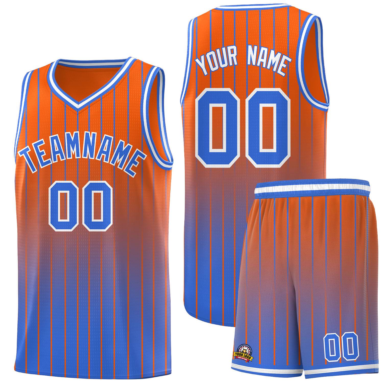 Custom Orange Powder Blue Gradient Fashion Sets Sports Stripe Uniform Basketball Jersey