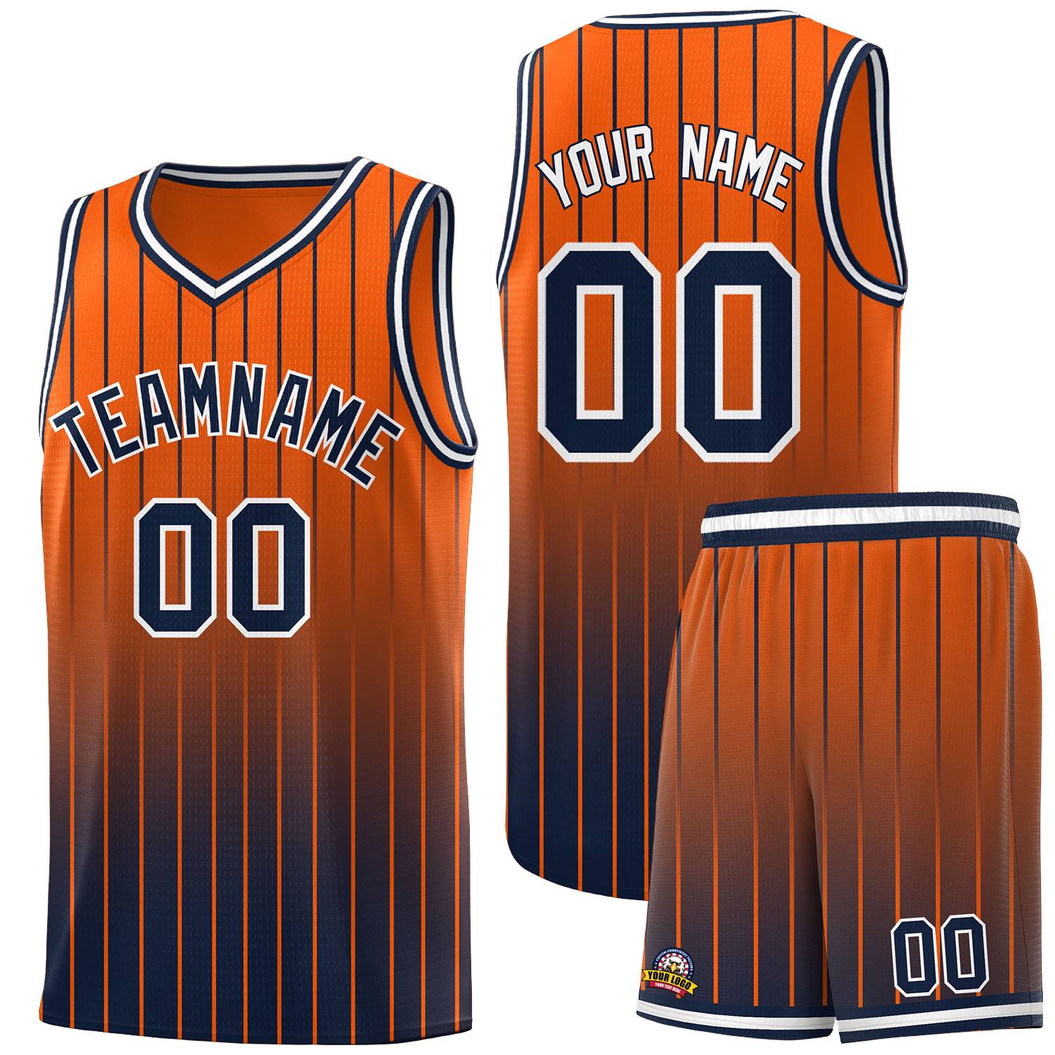 Custom Orange Navy Gradient Fashion Sets Sports Stripe Uniform Basketball Jersey