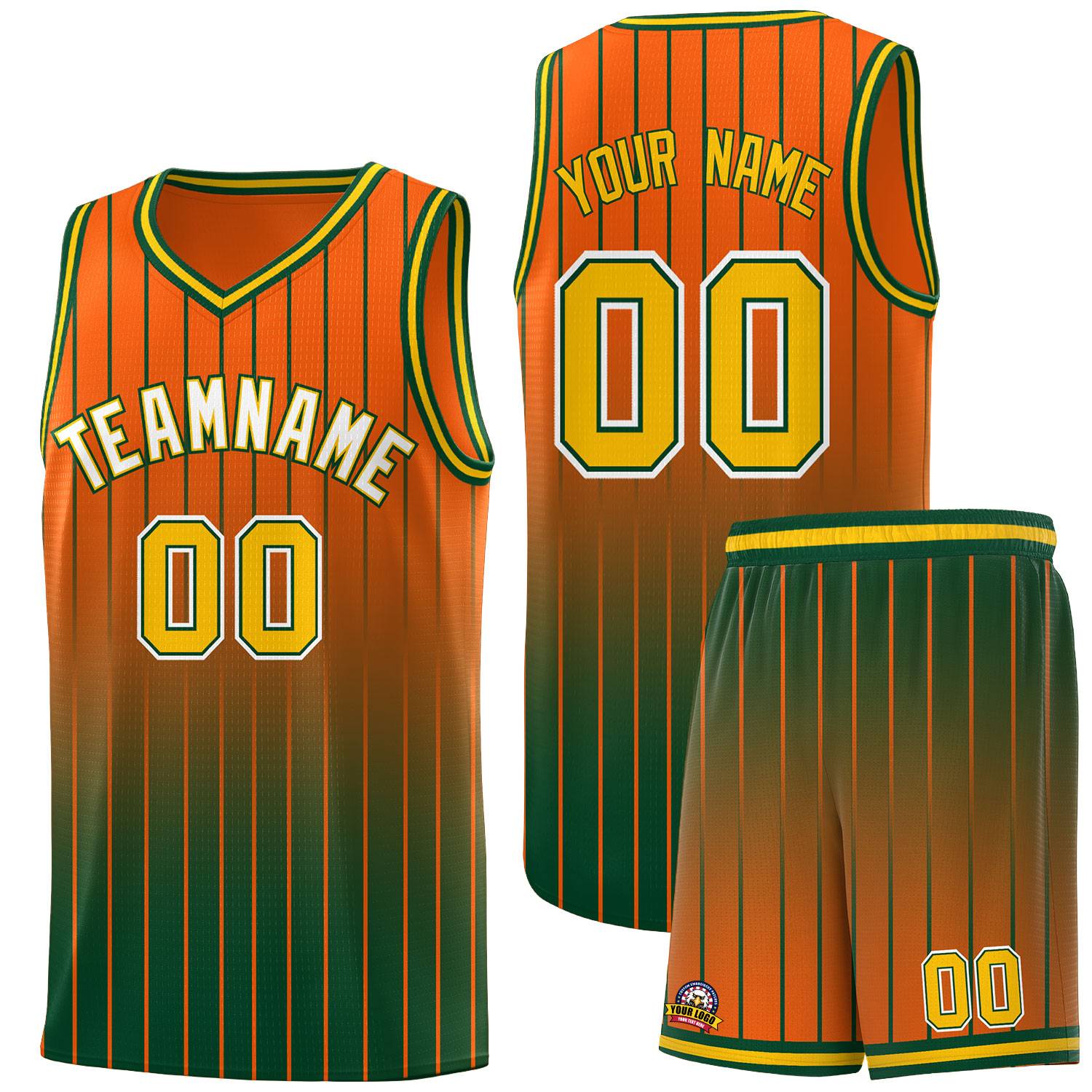 Custom Orange Green Gradient Fashion Sets Sports Stripe Uniform Basketball Jersey