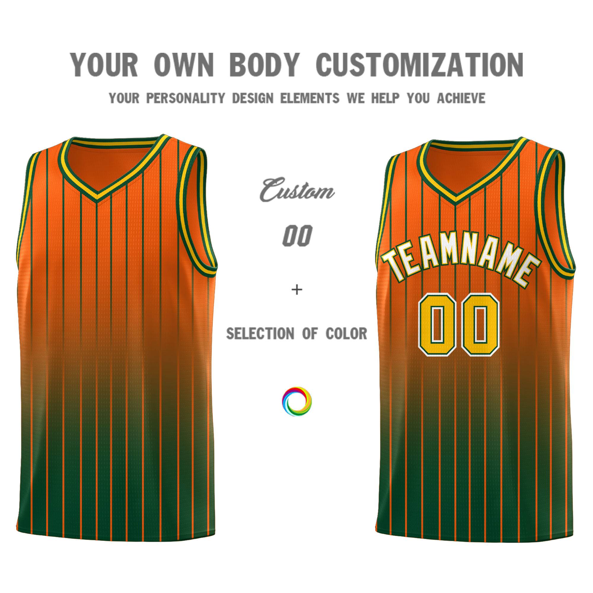 Custom Orange Green Gradient Fashion Sets Sports Stripe Uniform Basketball Jersey