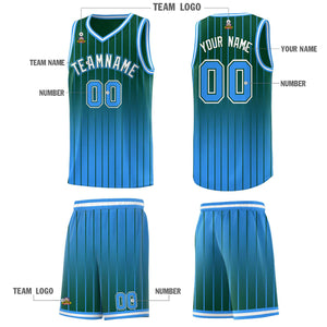 Custom Green Powder Blue Gradient Fashion Sets Sports Stripe Uniform Basketball Jersey