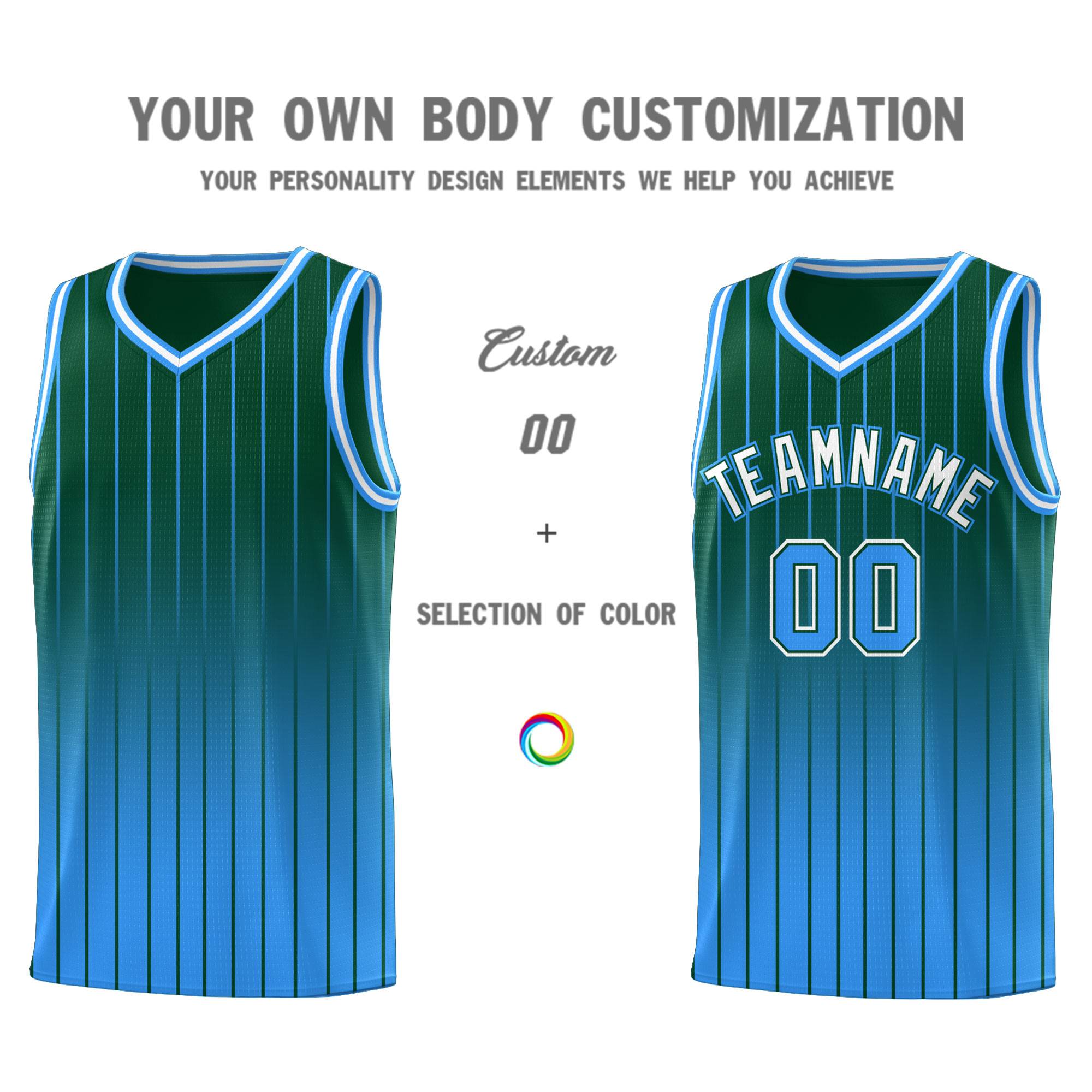 Custom Green Powder Blue Gradient Fashion Sets Sports Stripe Uniform Basketball Jersey