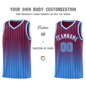 Custom Crimson Powder Blue Gradient Fashion Sets Sports Stripe Uniform Basketball Jersey