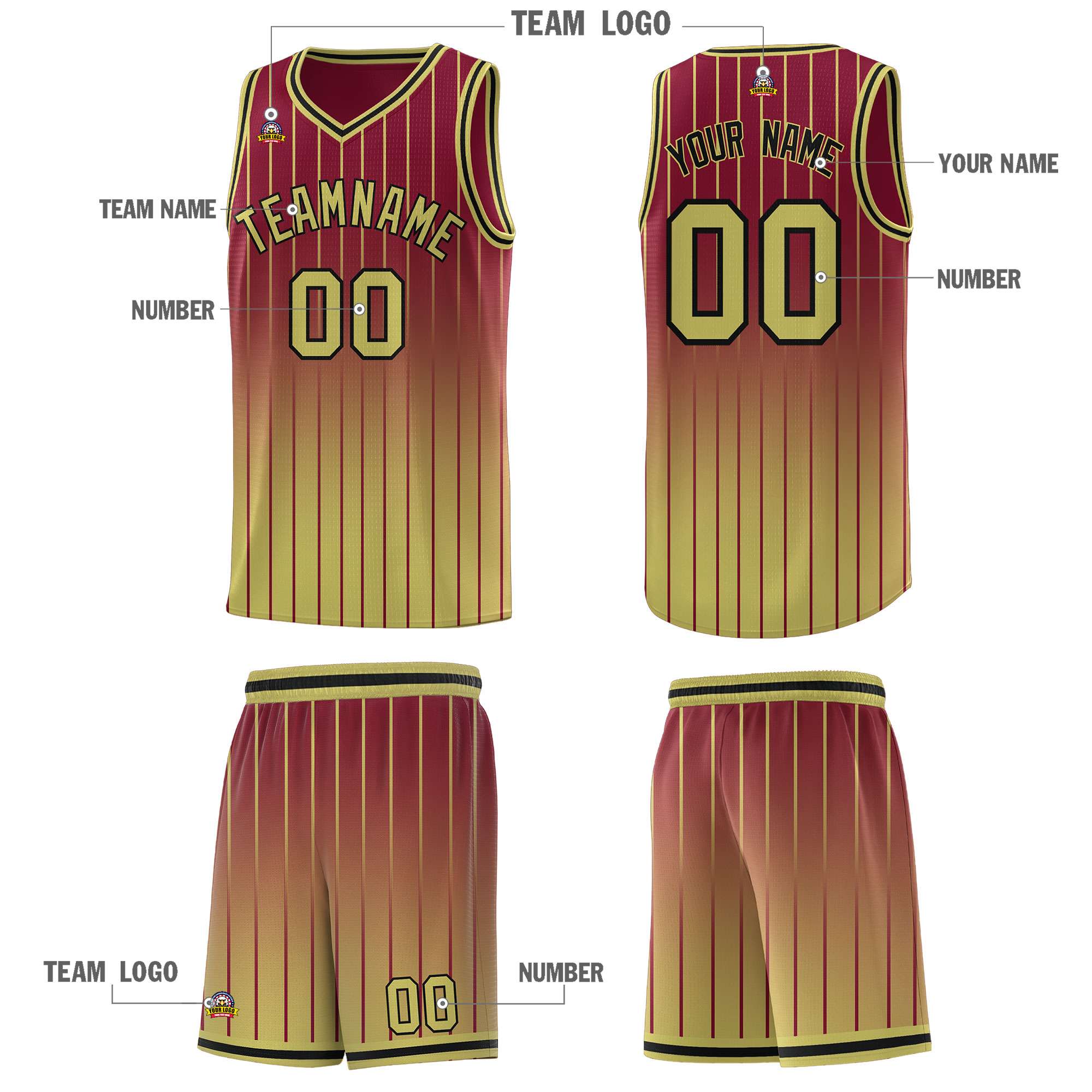 Custom Crimson Old Gold Gradient Fashion Sets Sports Stripe Uniform Basketball Jersey