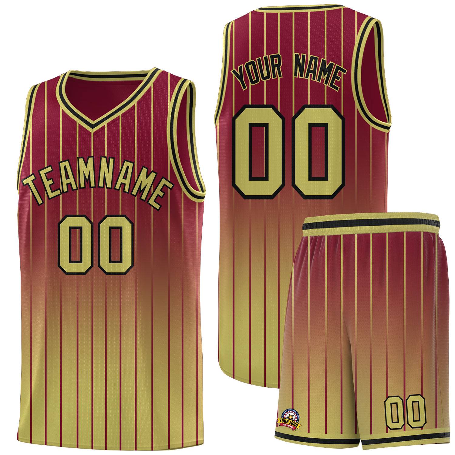 Custom Crimson Old Gold Gradient Fashion Sets Sports Stripe Uniform Basketball Jersey