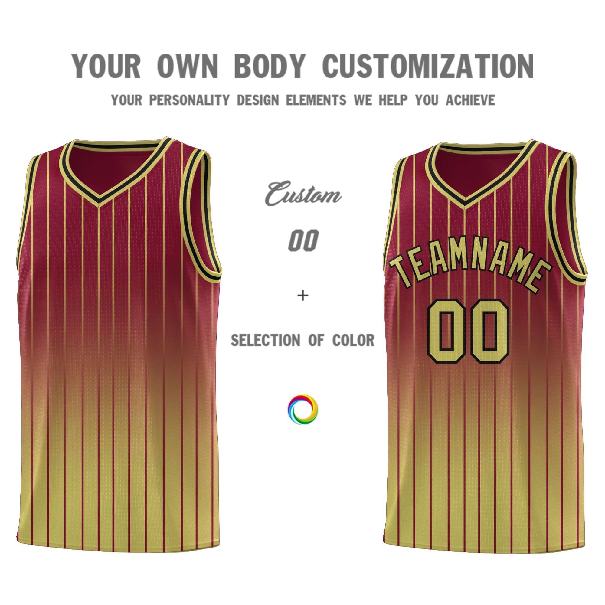 Custom Crimson Old Gold Gradient Fashion Sets Sports Stripe Uniform Basketball Jersey