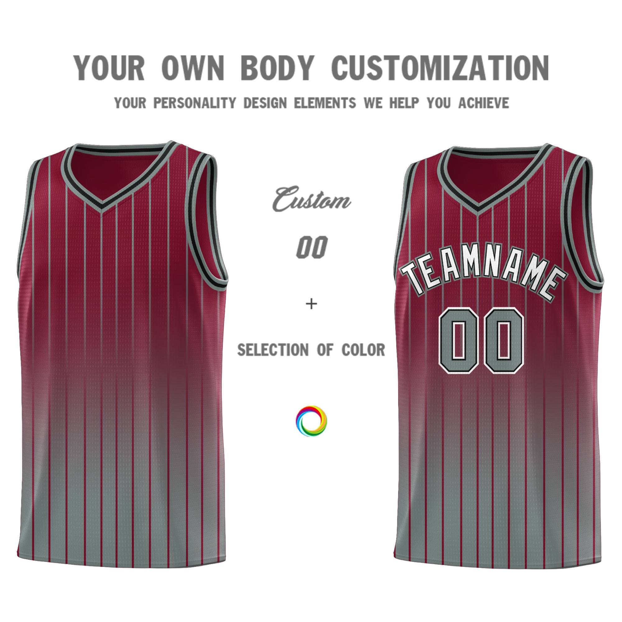 Custom Crimson Gray Gradient Fashion Sets Sports Stripe Uniform Basketball Jersey