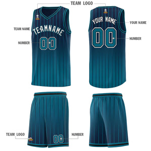 Custom Navy Aqua Gradient Fashion Sets Sports Stripe Uniform Basketball Jersey