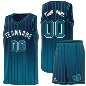 Custom Navy Aqua Gradient Fashion Sets Sports Stripe Uniform Basketball Jersey