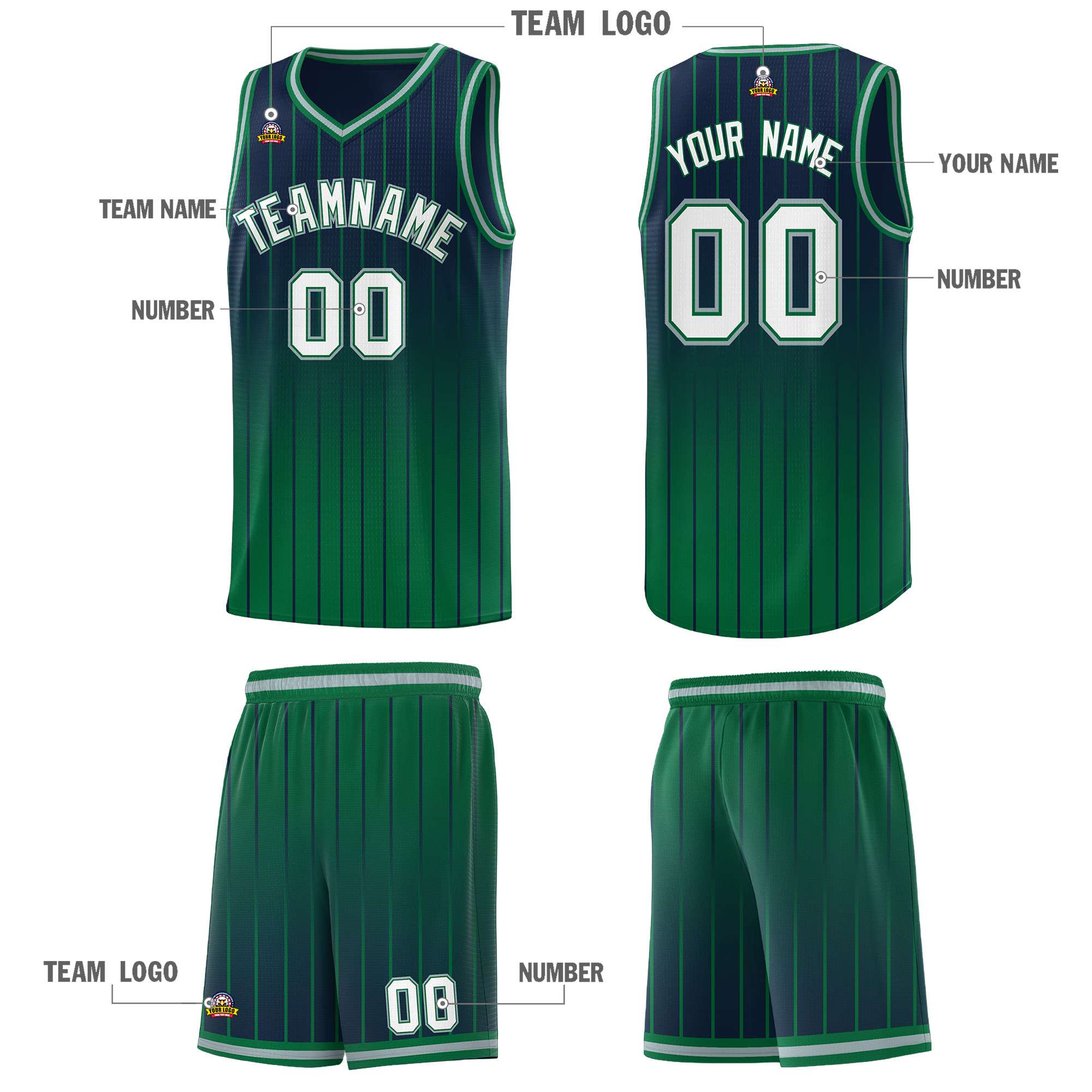 Custom Navy Kelly Green Gradient Fashion Sets Sports Stripe Uniform Basketball Jersey