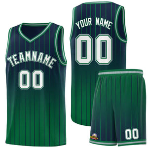 Custom Navy Kelly Green Gradient Fashion Sets Sports Stripe Uniform Basketball Jersey