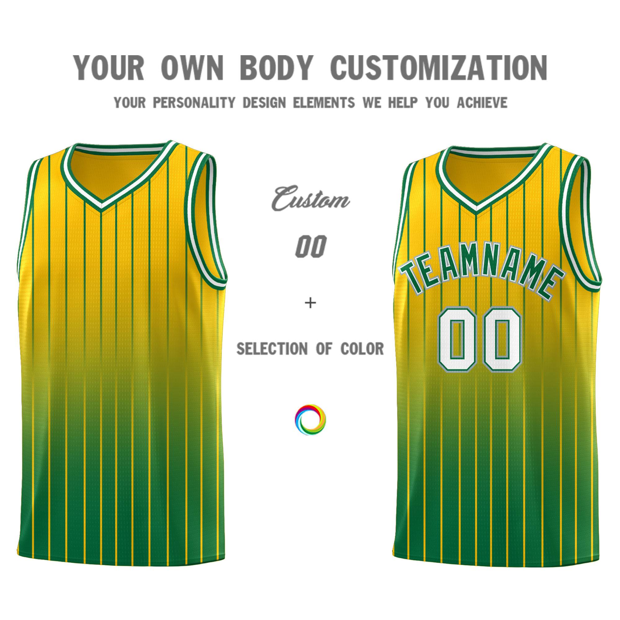 Custom Gold Kelly Green Gradient Fashion Sets Sports Stripe Uniform Basketball Jersey