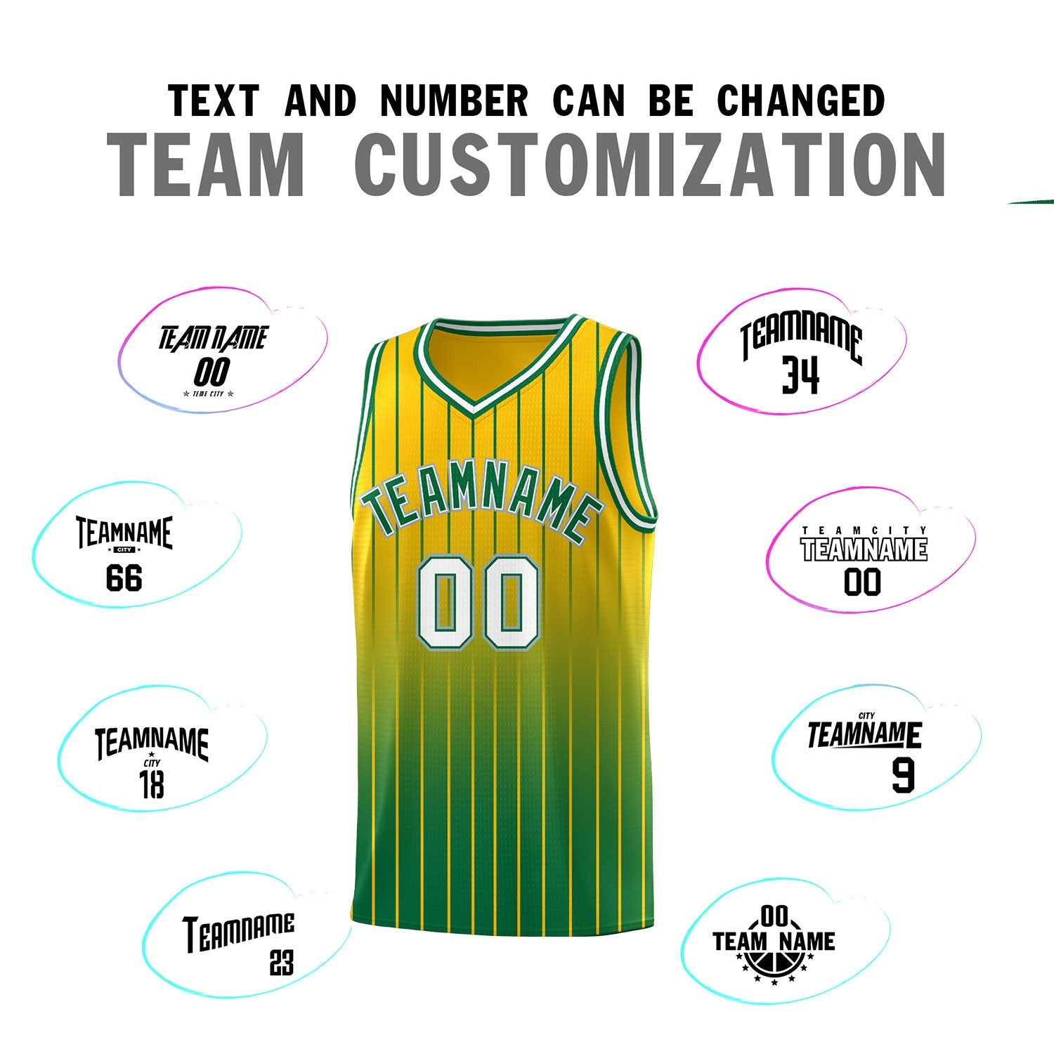 Custom Gold Kelly Green Gradient Fashion Sets Sports Stripe Uniform Basketball Jersey