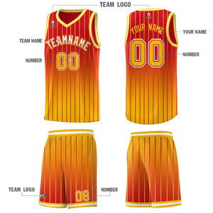 Custom Red Gold Gradient Fashion Sets Sports Stripe Uniform Basketball Jersey