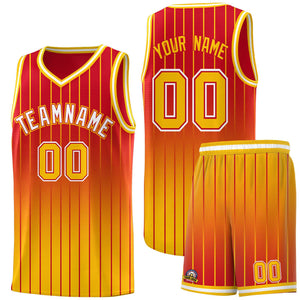 Custom Red Gold Gradient Fashion Sets Sports Stripe Uniform Basketball Jersey