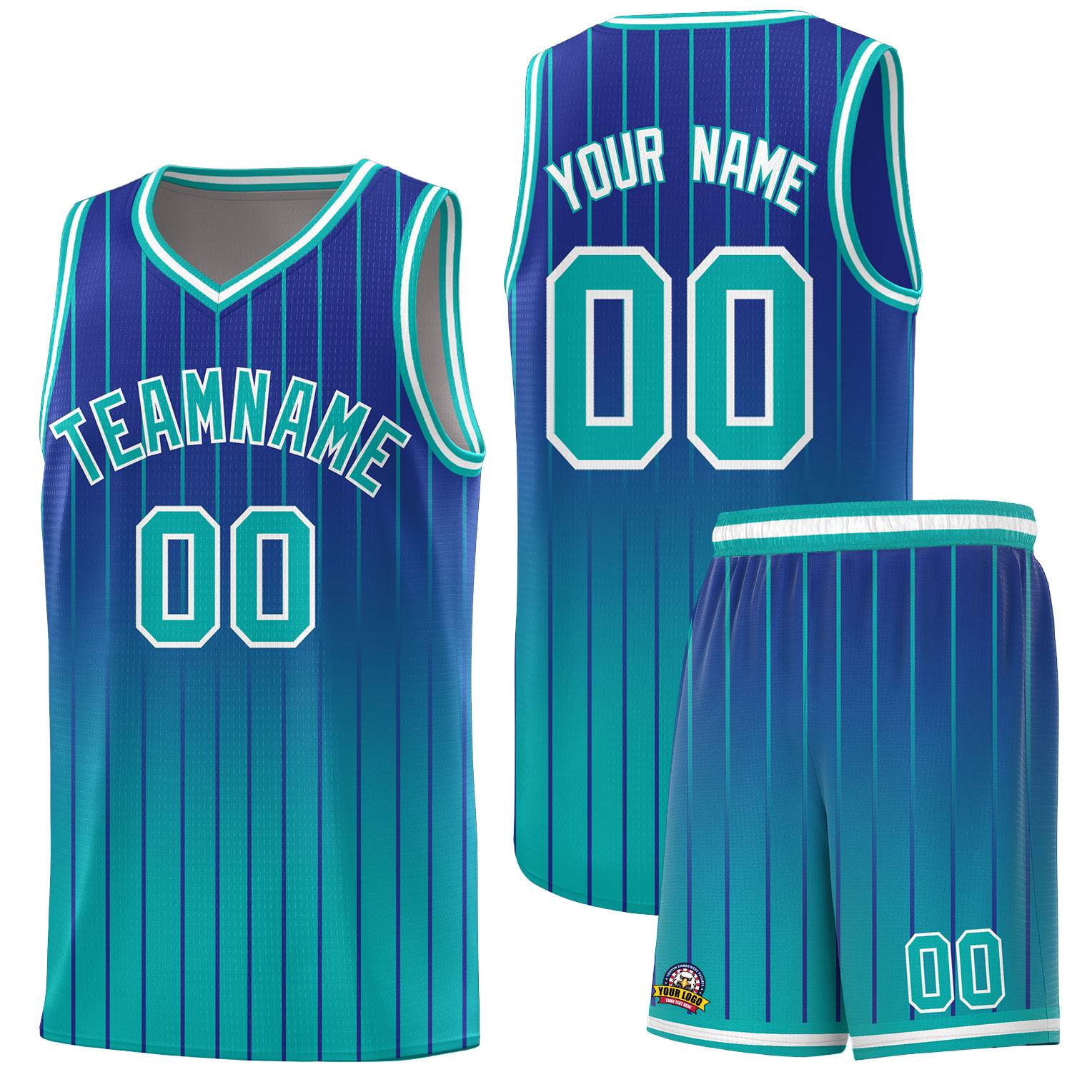 Custom Royal Bright Green Gradient Fashion Sets Sports Stripe Uniform Basketball Jersey