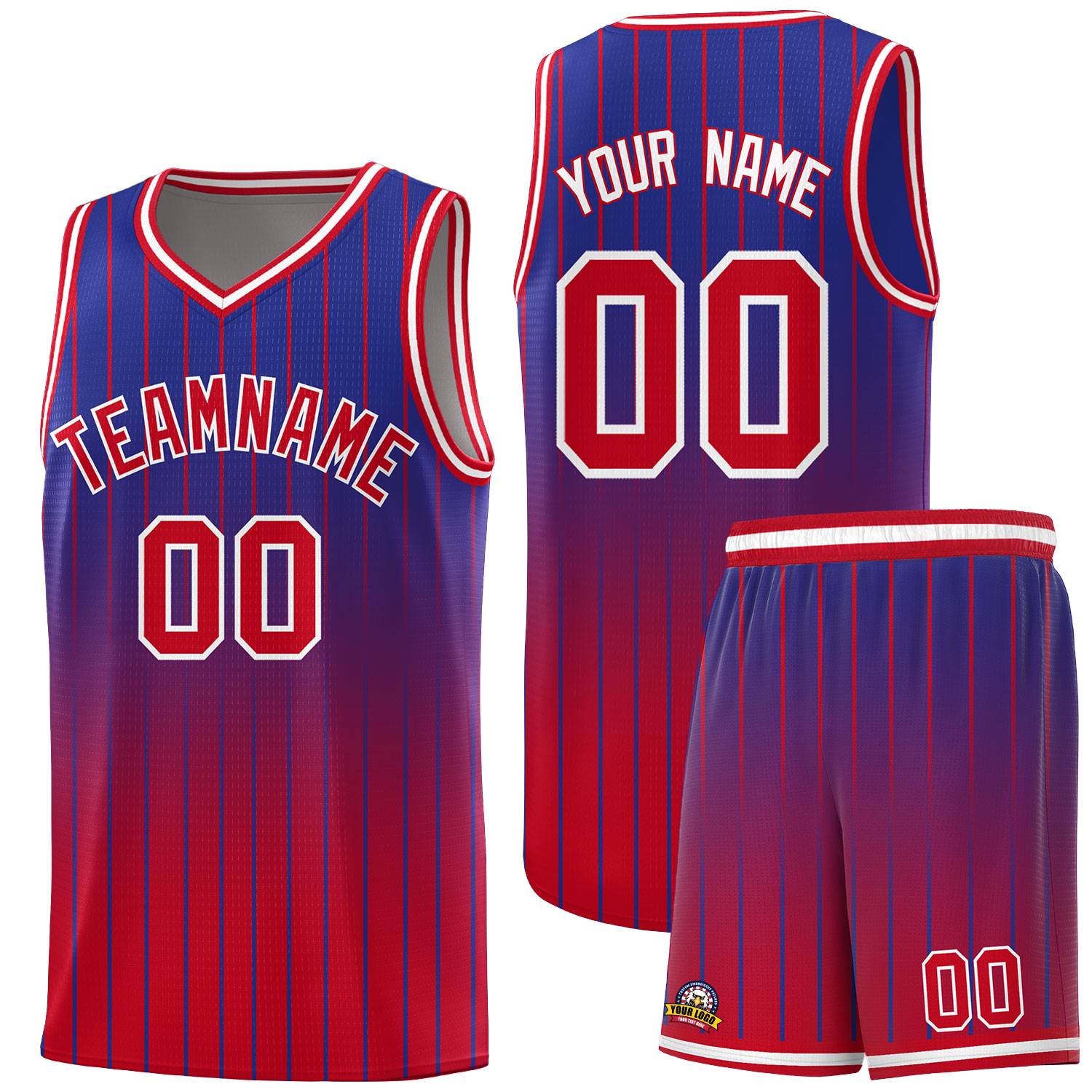 Custom Royal Red Gradient Fashion Sets Sports Stripe Uniform Basketball Jersey