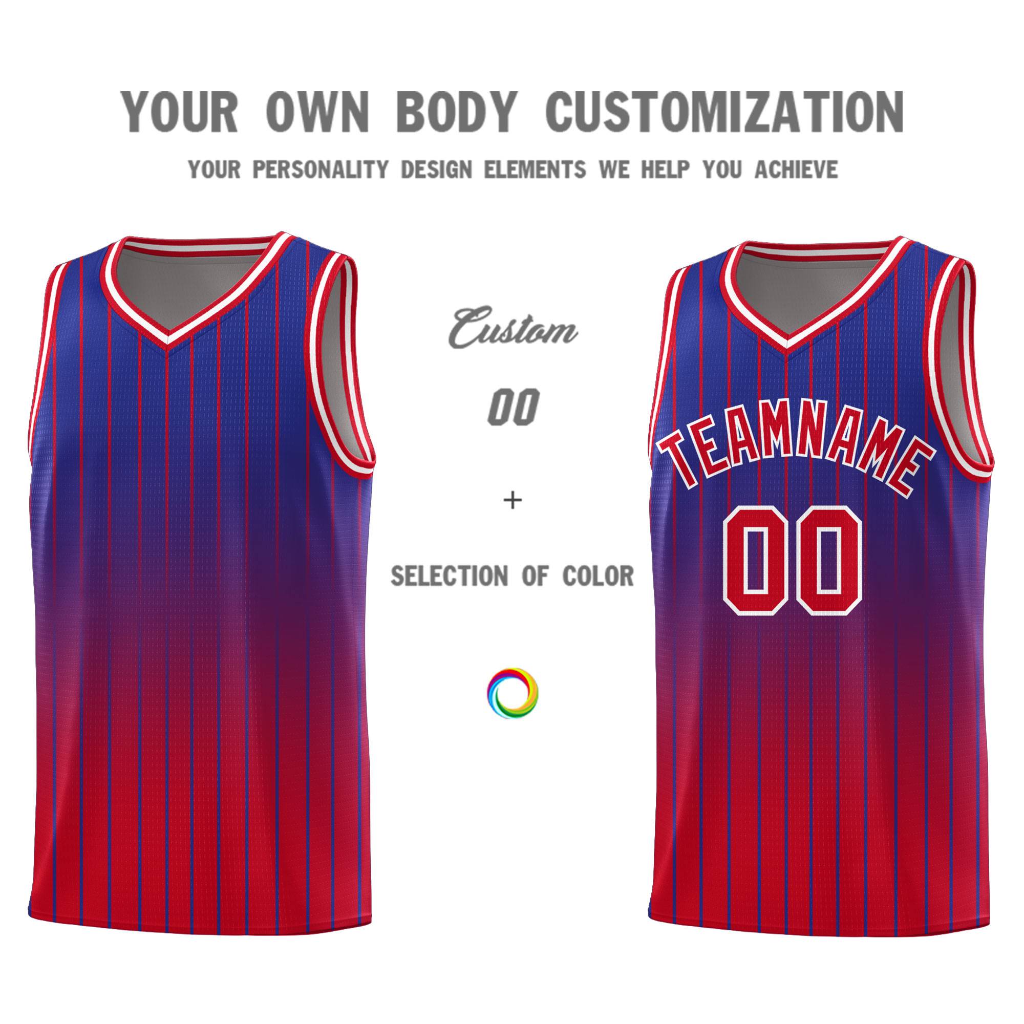 Custom Royal Red Gradient Fashion Sets Sports Stripe Uniform Basketball Jersey