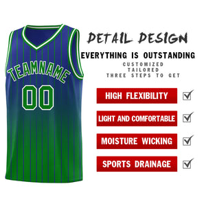 Custom Royal Green Gradient Fashion Sets Sports Stripe Uniform Basketball Jersey