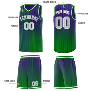 Custom Purple Green Gradient Fashion Sets Sports Stripe Uniform Basketball Jersey