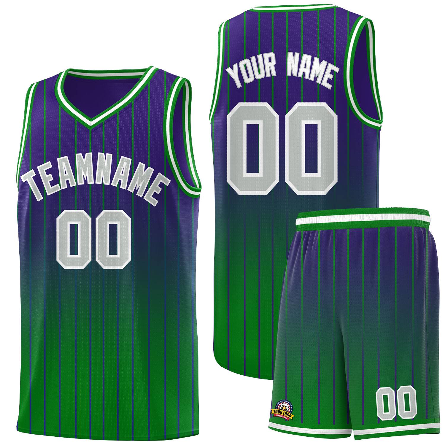 Custom Purple Green Gradient Fashion Sets Sports Stripe Uniform Basketball Jersey