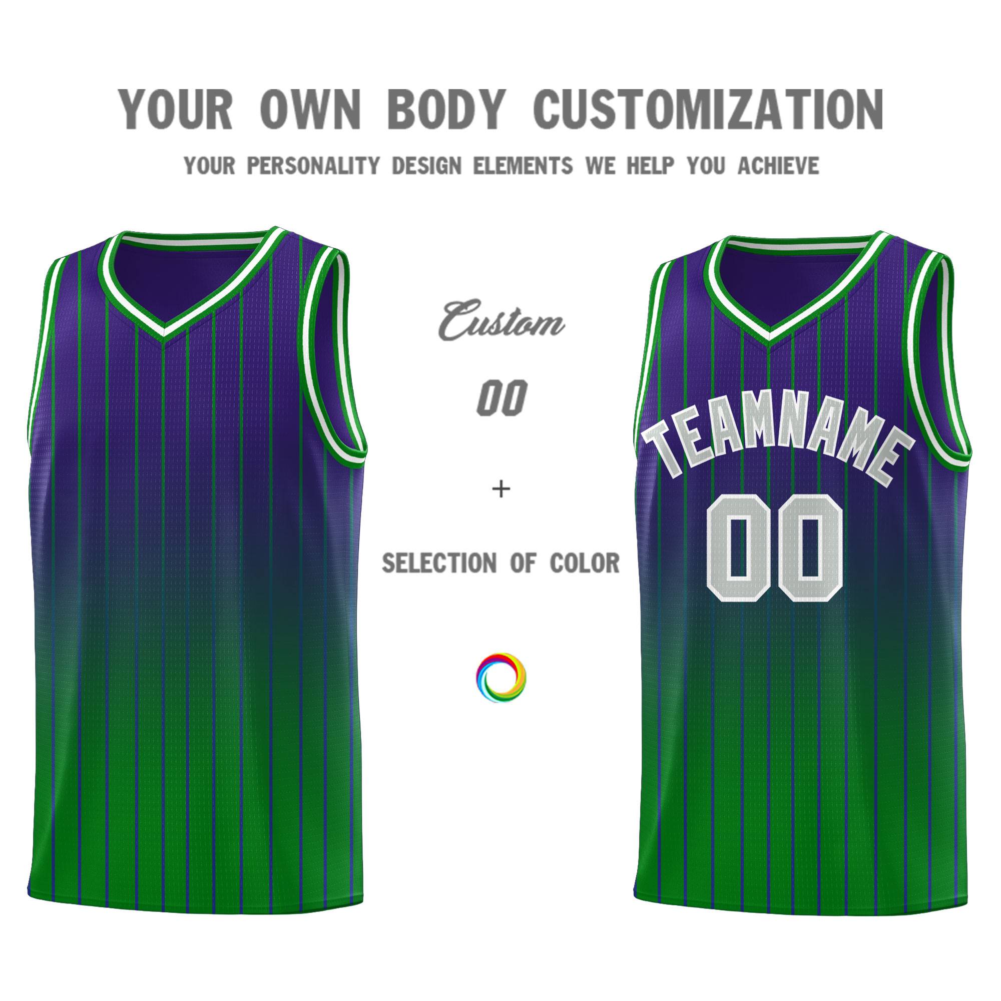 Custom Purple Green Gradient Fashion Sets Sports Stripe Uniform Basketball Jersey