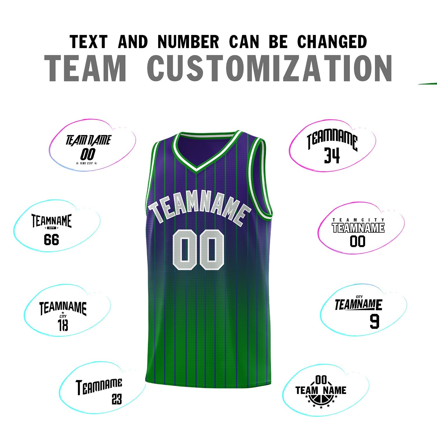 Custom Purple Green Gradient Fashion Sets Sports Stripe Uniform Basketball Jersey