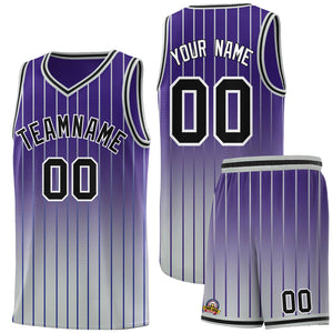 Custom Purple Gray Gradient Fashion Sets Sports Stripe Uniform Basketball Jersey