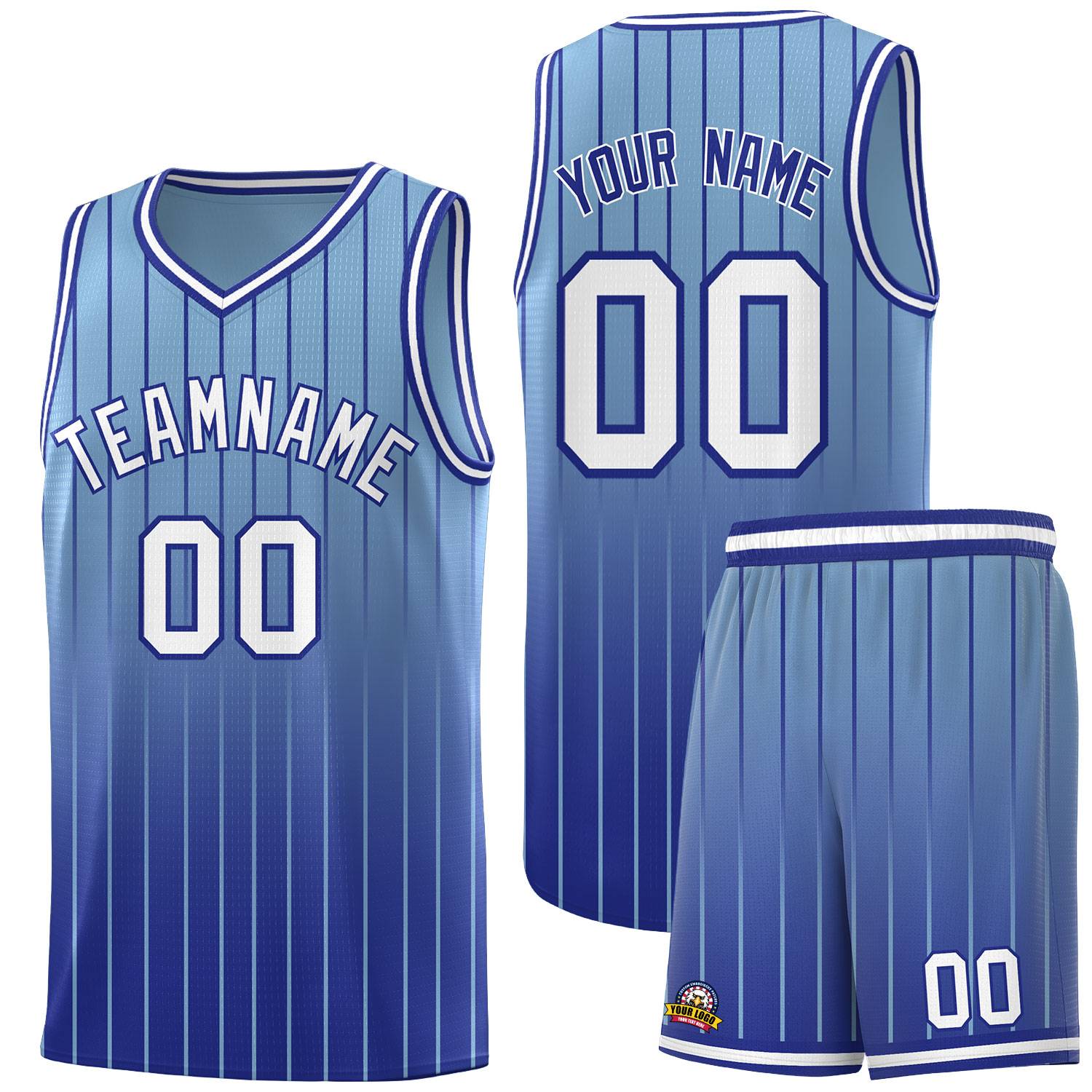 Custom Light Blue Royal Gradient Fashion Sets Sports Stripe Uniform Basketball Jersey