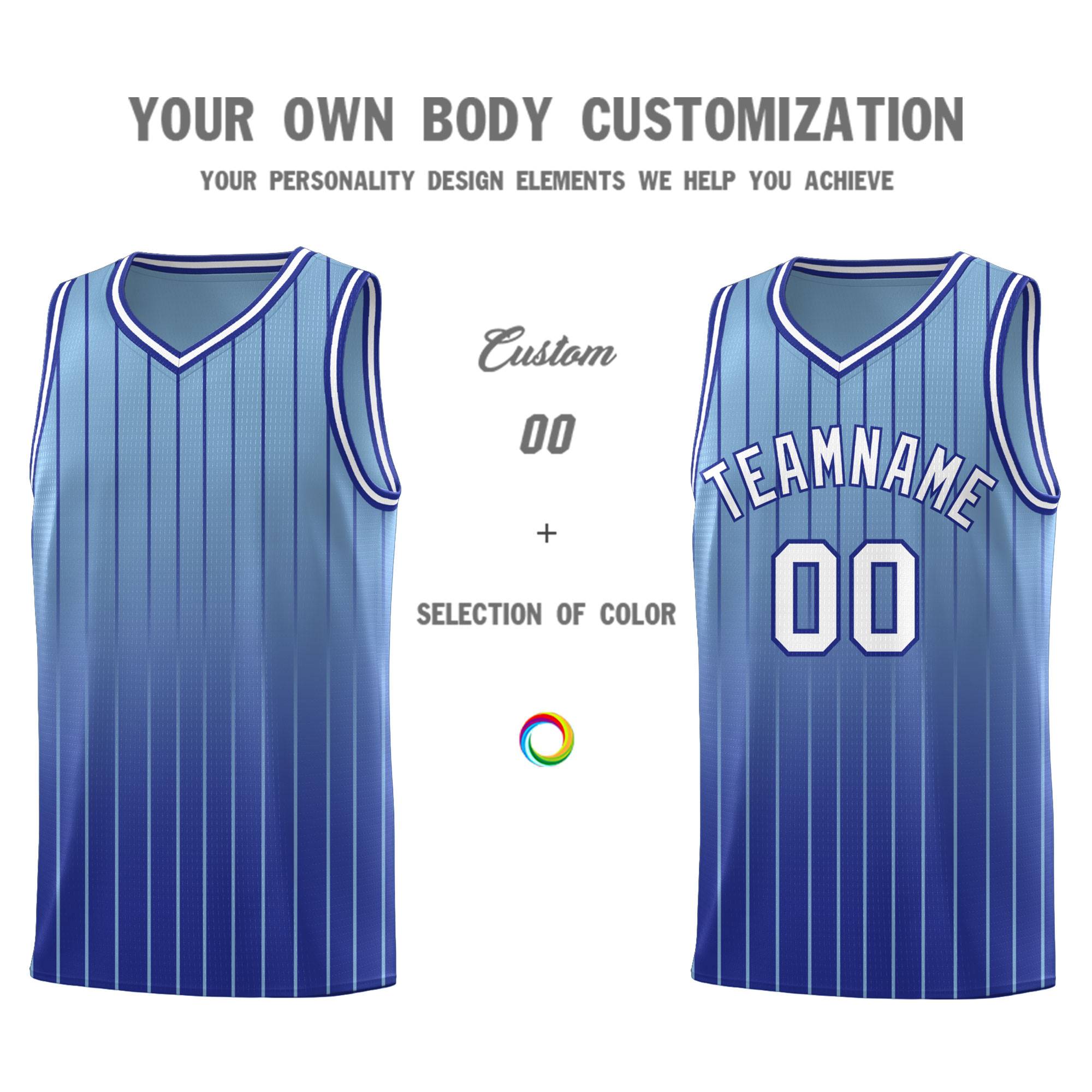 Custom Light Blue Royal Gradient Fashion Sets Sports Stripe Uniform Basketball Jersey