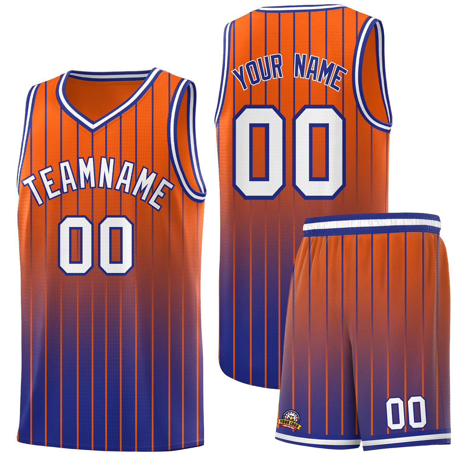 Custom Orange Royal Gradient Fashion Sets Sports Stripe Uniform Basketball Jersey