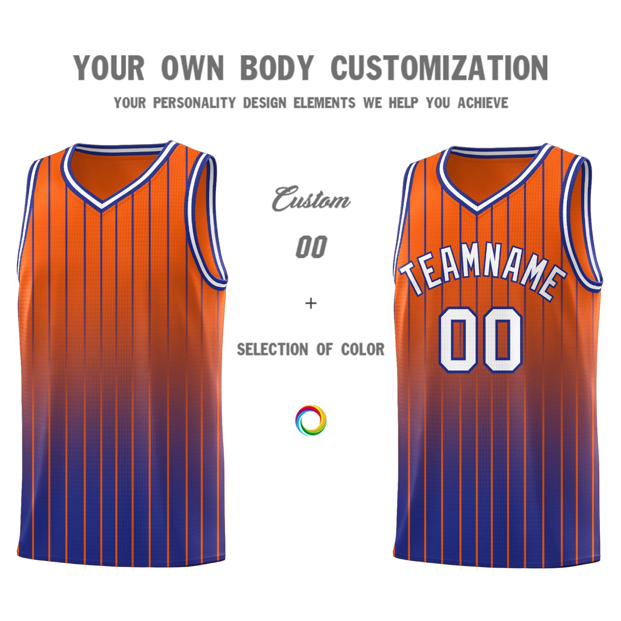 Custom Orange Royal Gradient Fashion Sets Sports Stripe Uniform Basketball Jersey