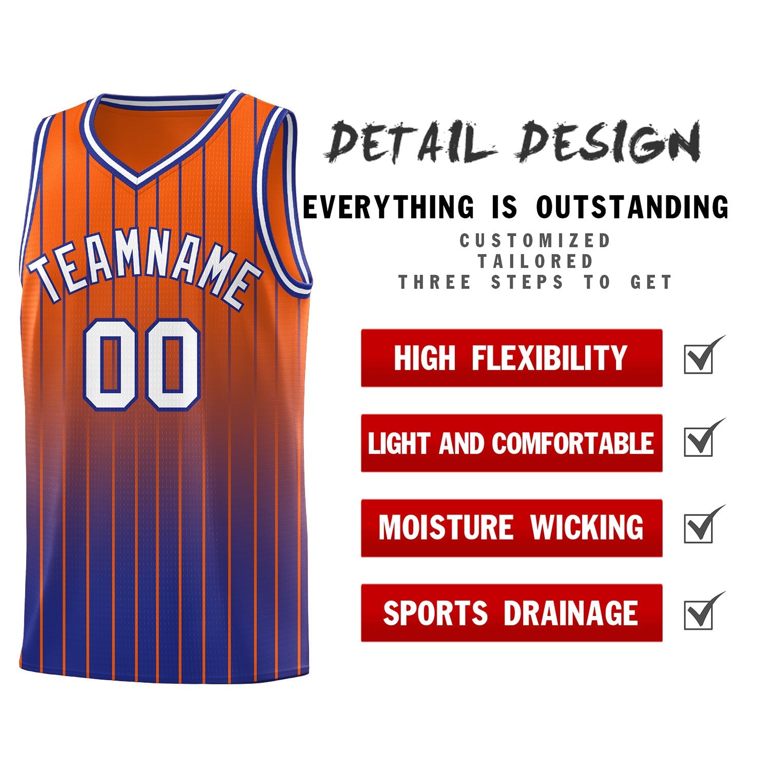 Custom Orange Royal Gradient Fashion Sets Sports Stripe Uniform Basketball Jersey