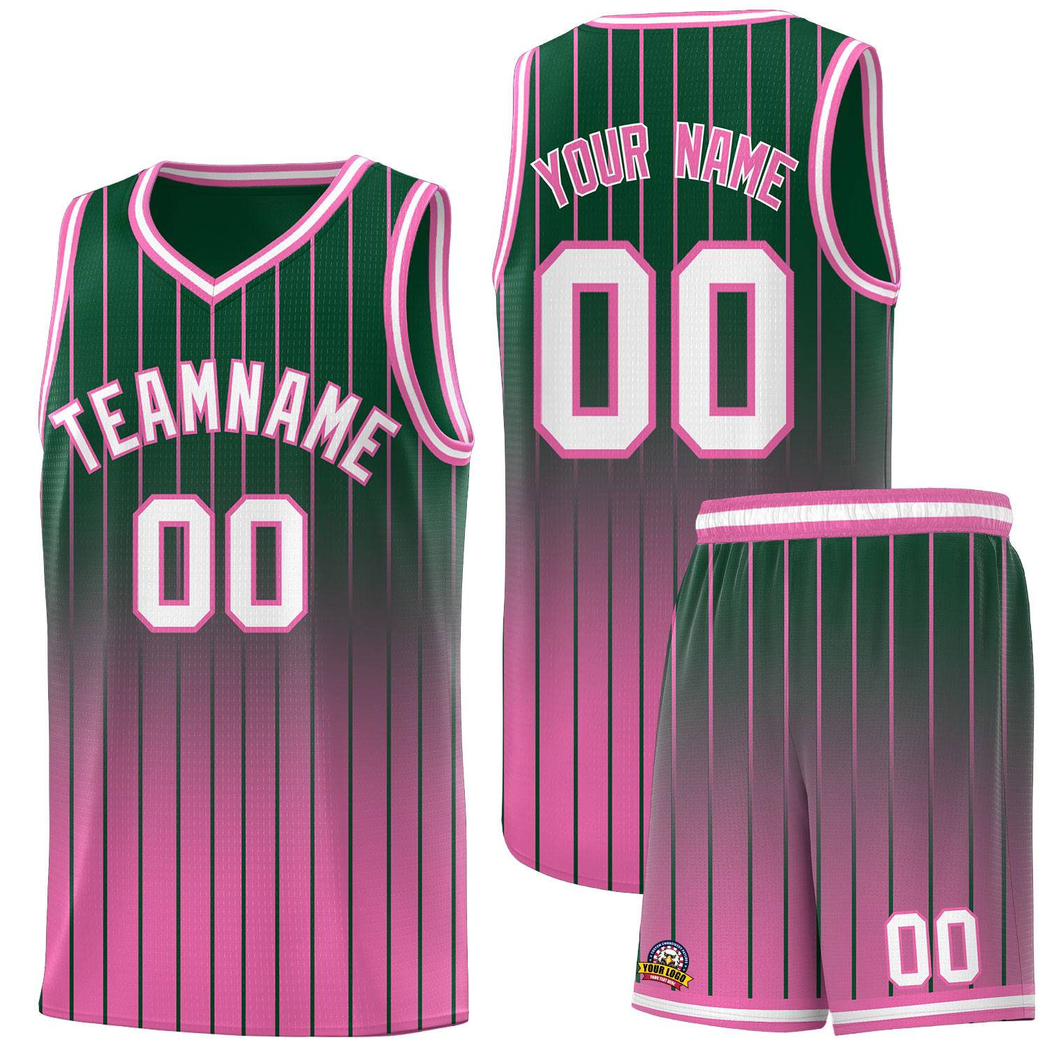 Custom Green Pink Gradient Fashion Sets Sports Stripe Uniform Basketball Jersey