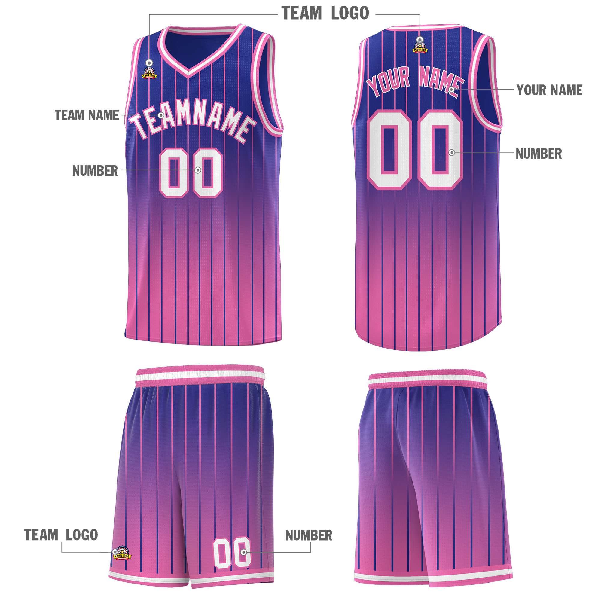 Custom Royal Pink Gradient Fashion Sets Sports Stripe Uniform Basketball Jersey