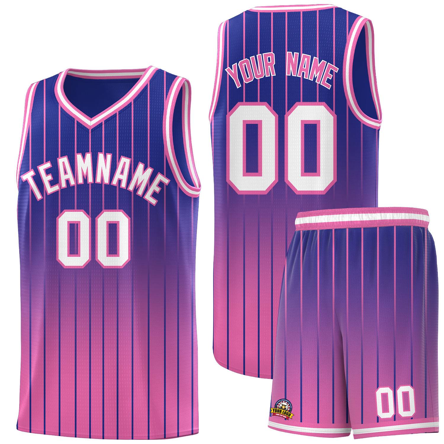 Custom Royal Pink Gradient Fashion Sets Sports Stripe Uniform Basketball Jersey