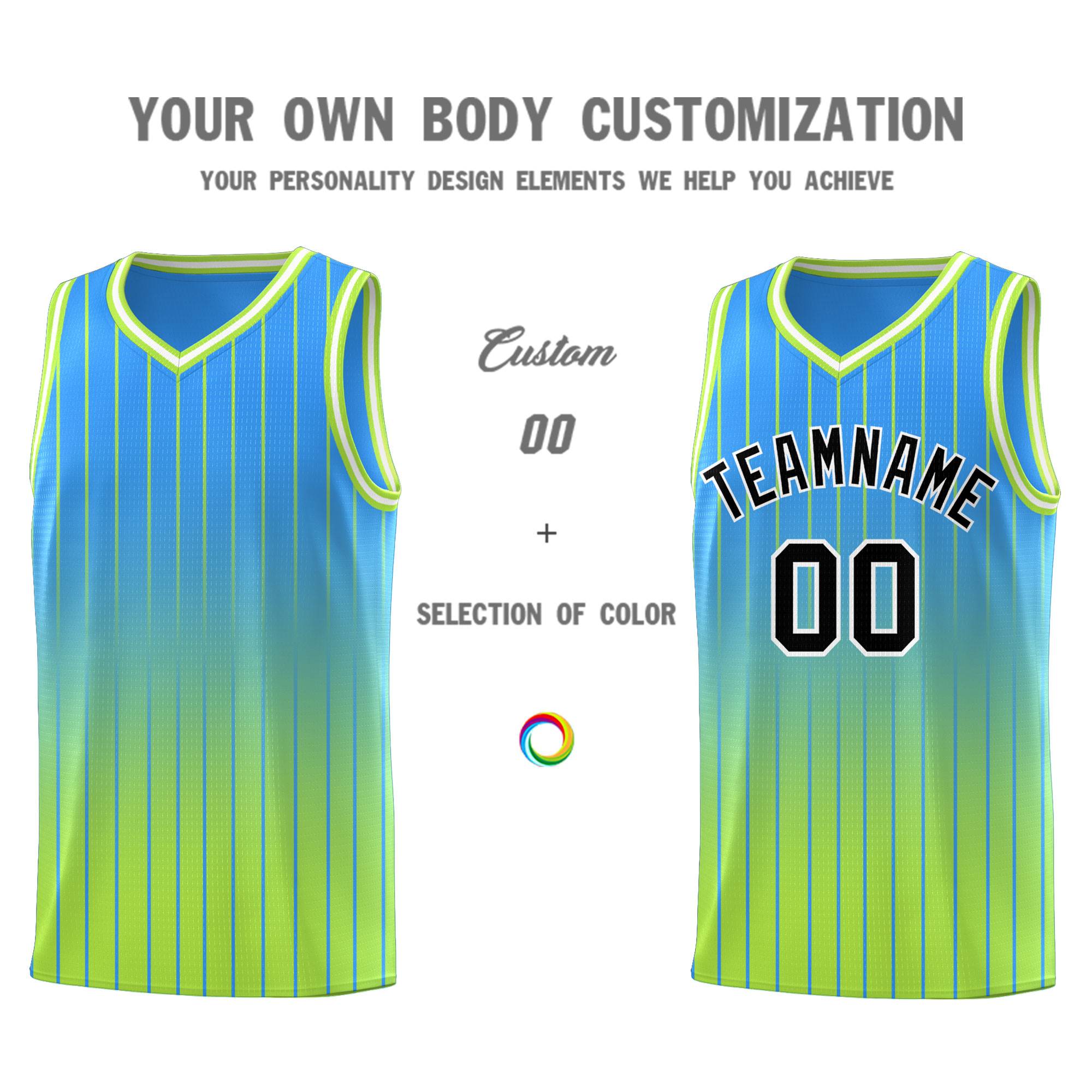 Custom Powder Blue Neon Green Gradient Fashion Sets Sports Stripe Uniform Basketball Jersey