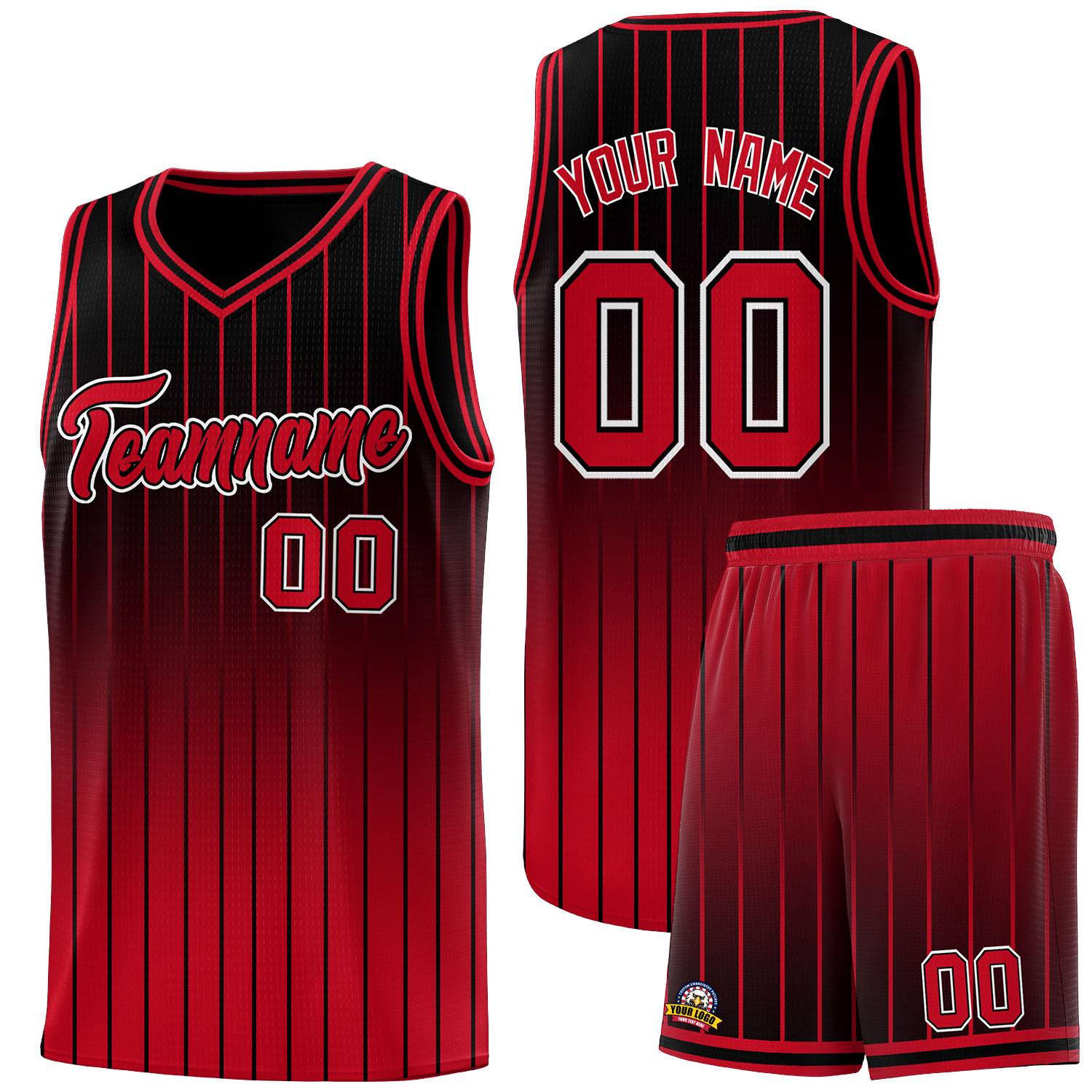 Custom Black Red Gradient Fashion Sets Sports Stripe Uniform Basketball Jersey