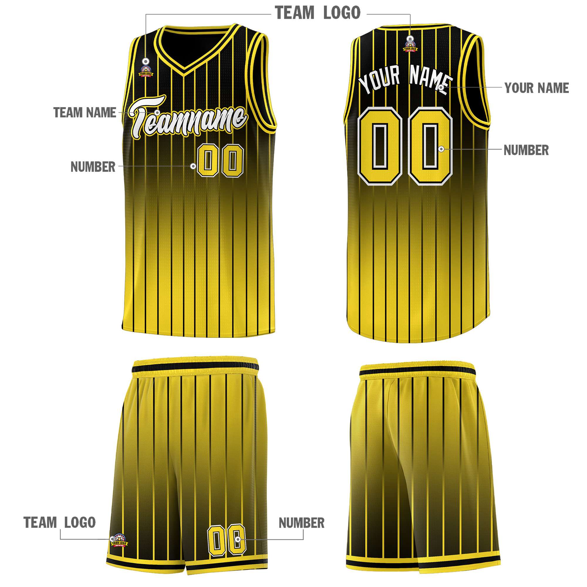 Custom Black Gold Gradient Fashion Sets Sports Stripe Uniform Basketball Jersey