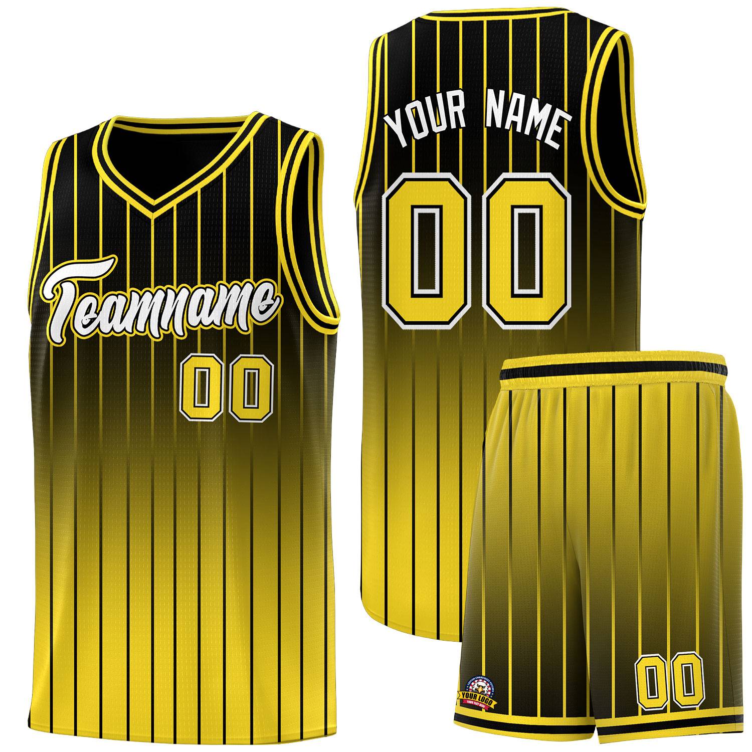 Custom Black Gold Gradient Fashion Sets Sports Stripe Uniform Basketball Jersey