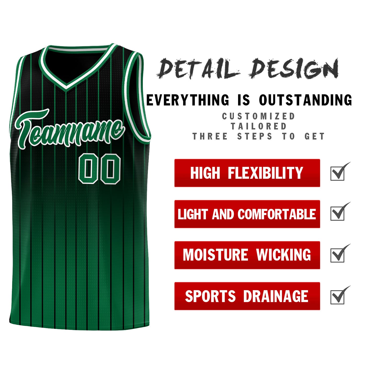 Custom Black Green Gradient Fashion Sets Sports Stripe Uniform Basketball Jersey