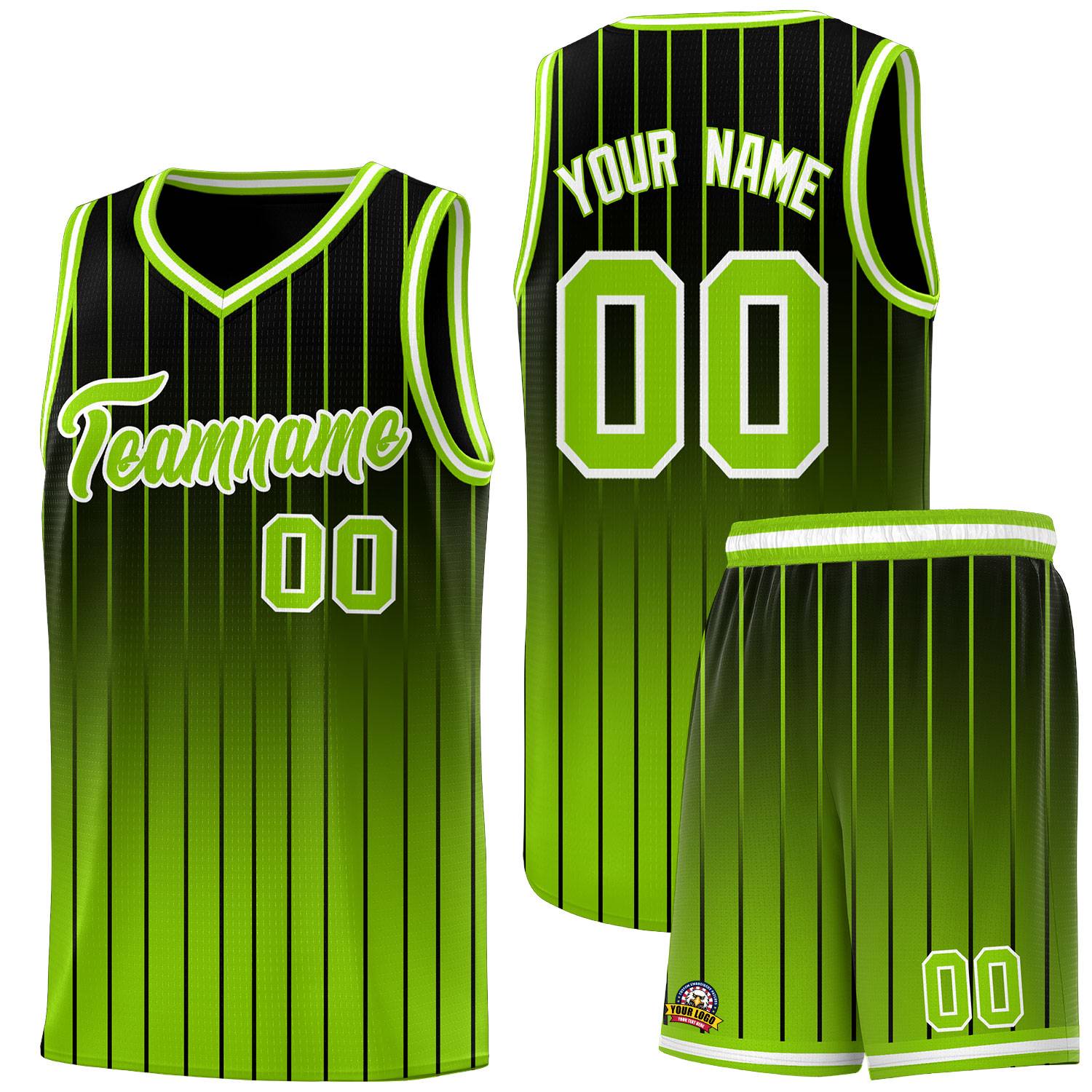 Custom Black Neon Green Gradient Fashion Sets Sports Stripe Uniform Basketball Jersey